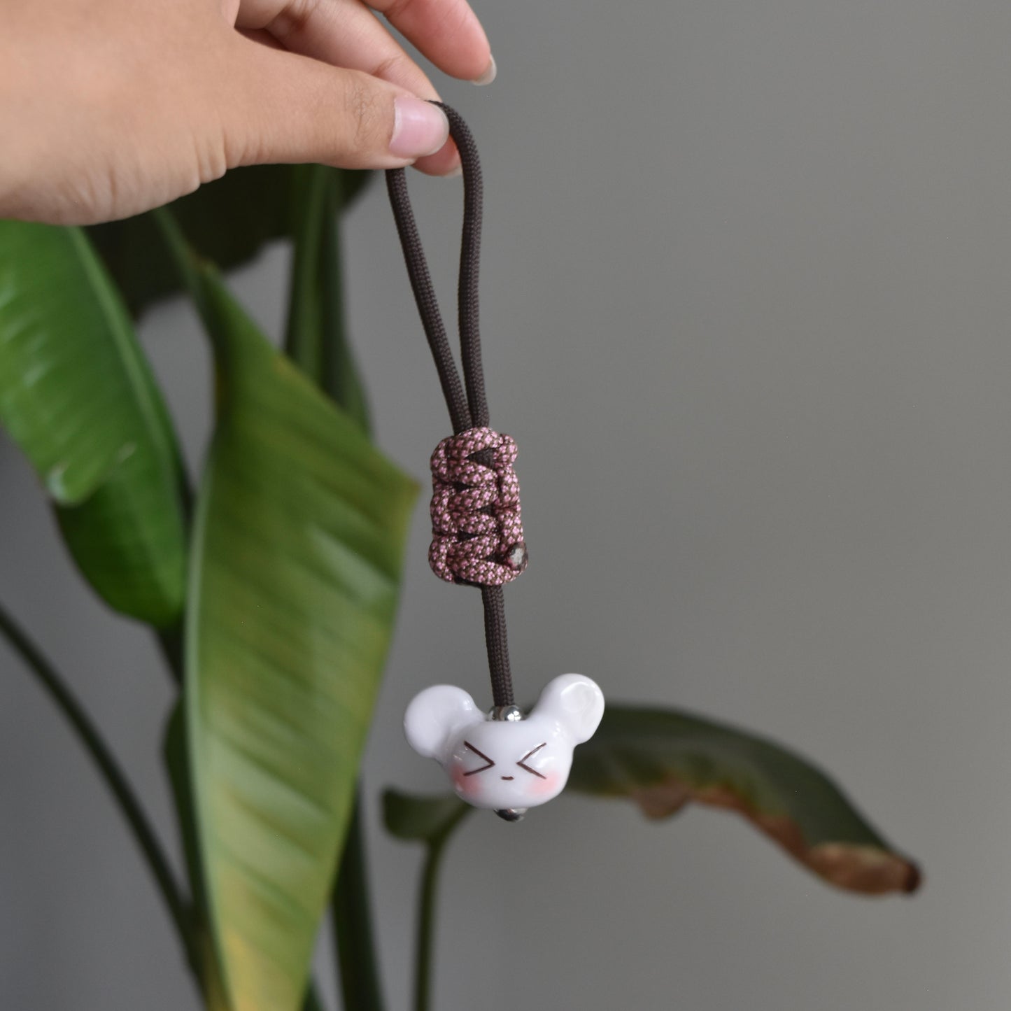 Bear Fidget Charm Brown Pink Knot