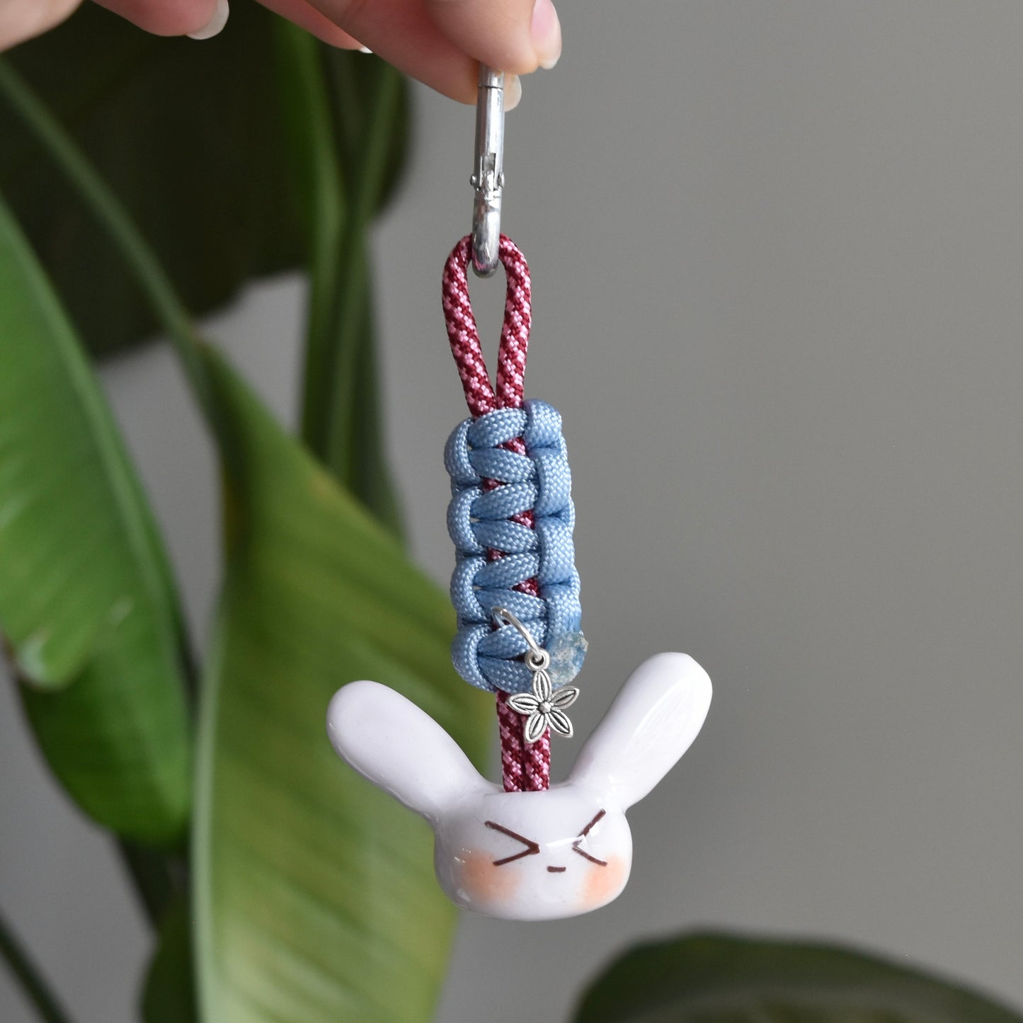 Bunny Flower Charm Blue Red Knot