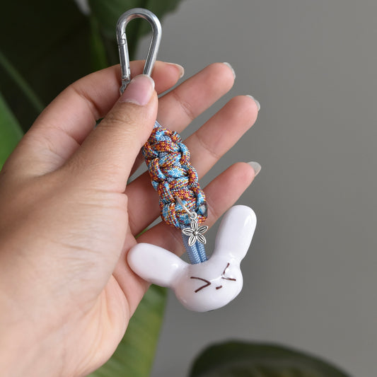 Bunny Flower Charm Blue Orange Knot
