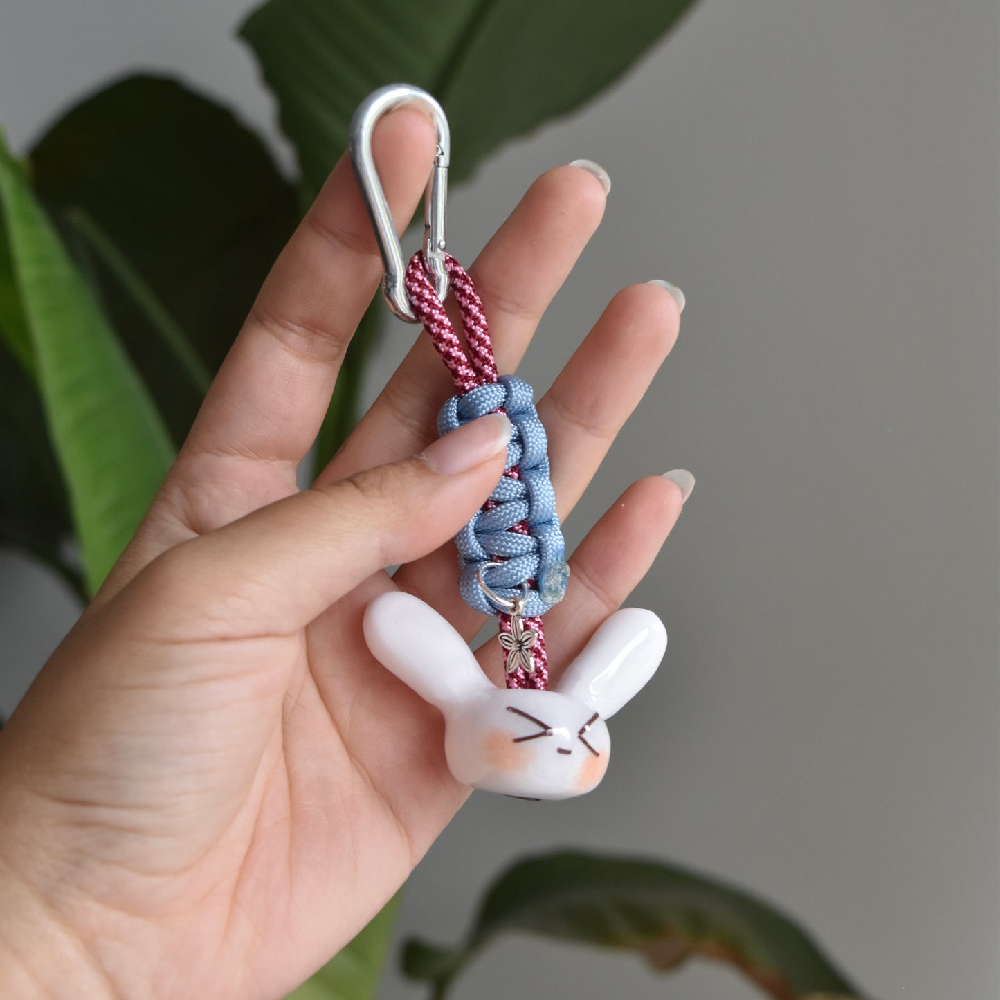 Bunny Flower Charm Blue Red Knot