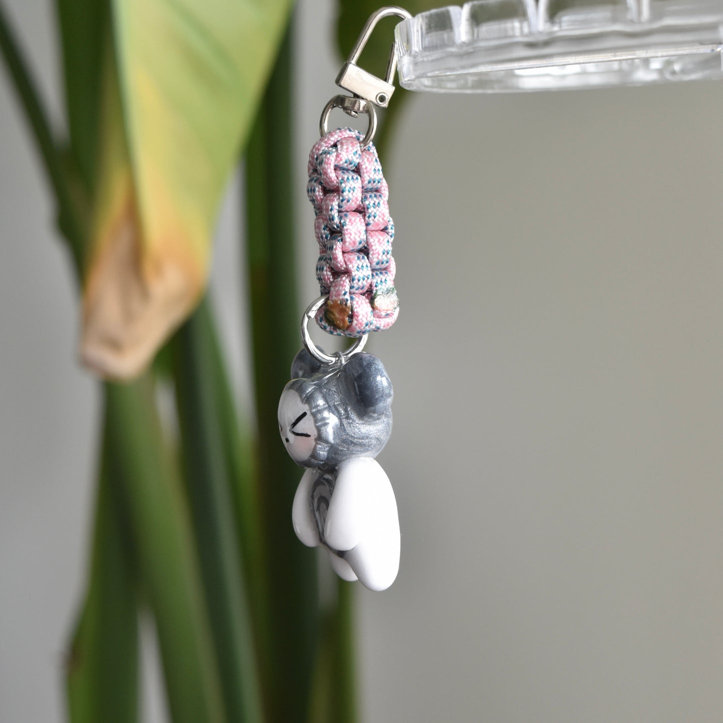 Silver Bear Spiral Pink Grey Knot