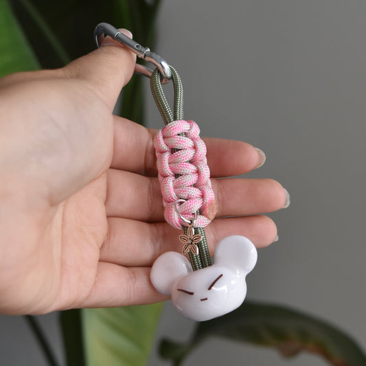 Bear Flower Charm Pink Green Knot