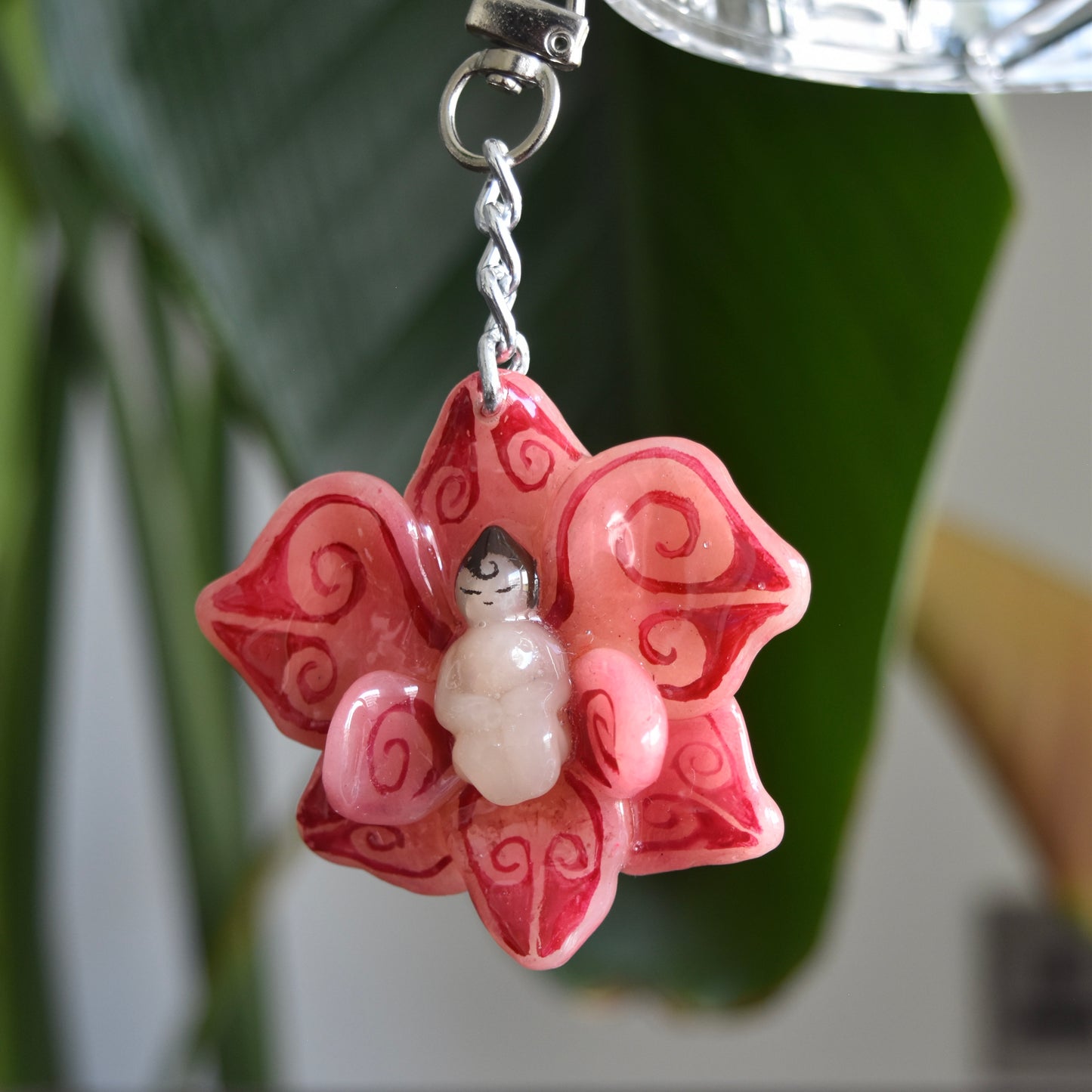 Pink/Red Orchid fairy Charm