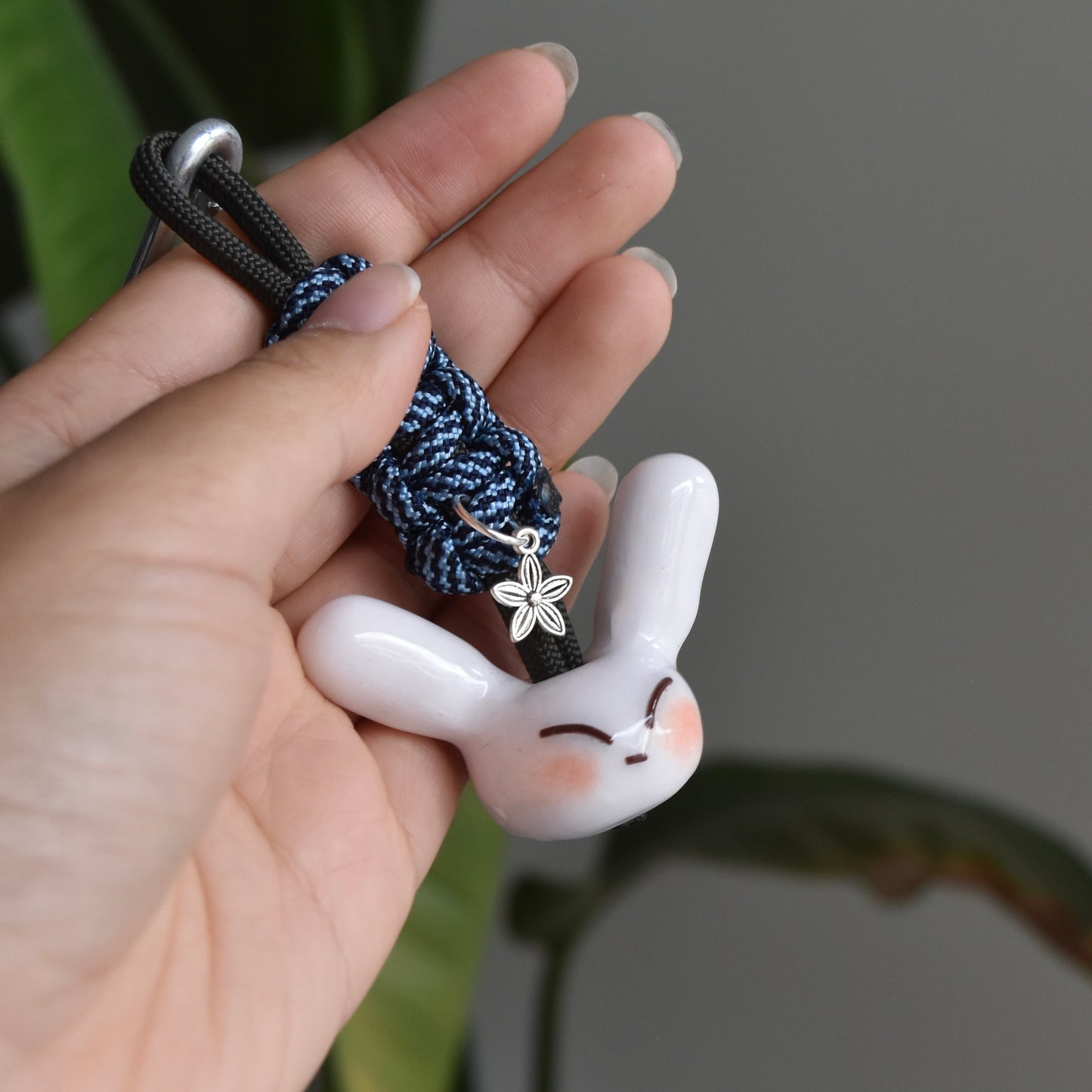 Bunny Flower Charm Blue Knot