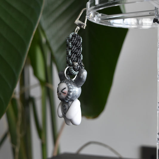 Silver Bunny Spiral Blue Black Box Knot