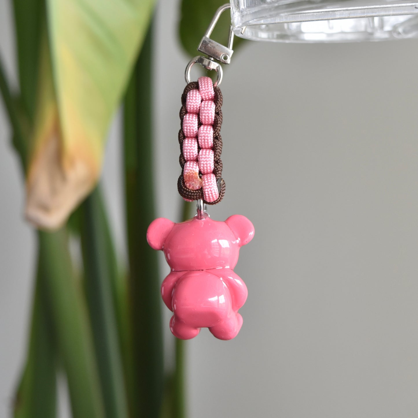 Pink Bear Charm Brown pink knot