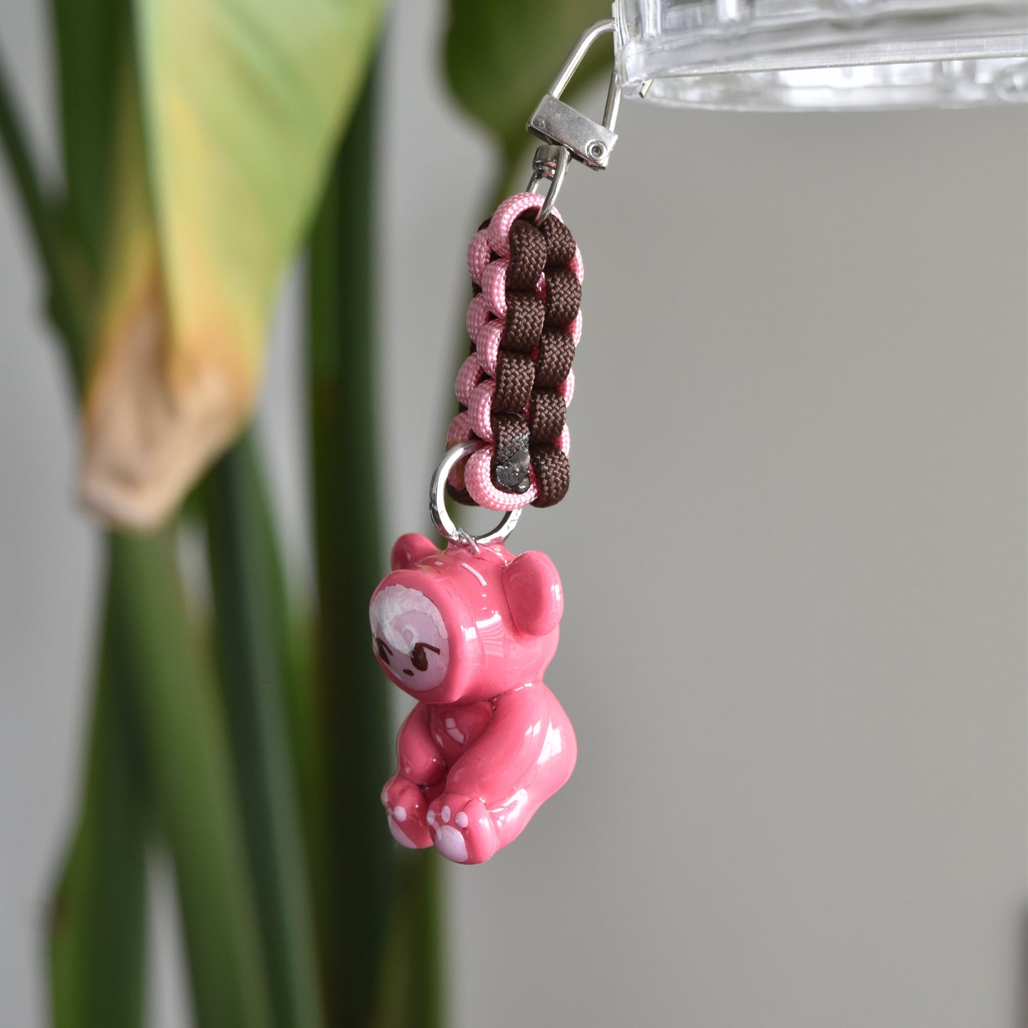 Pink Bear Charm Brown pink knot