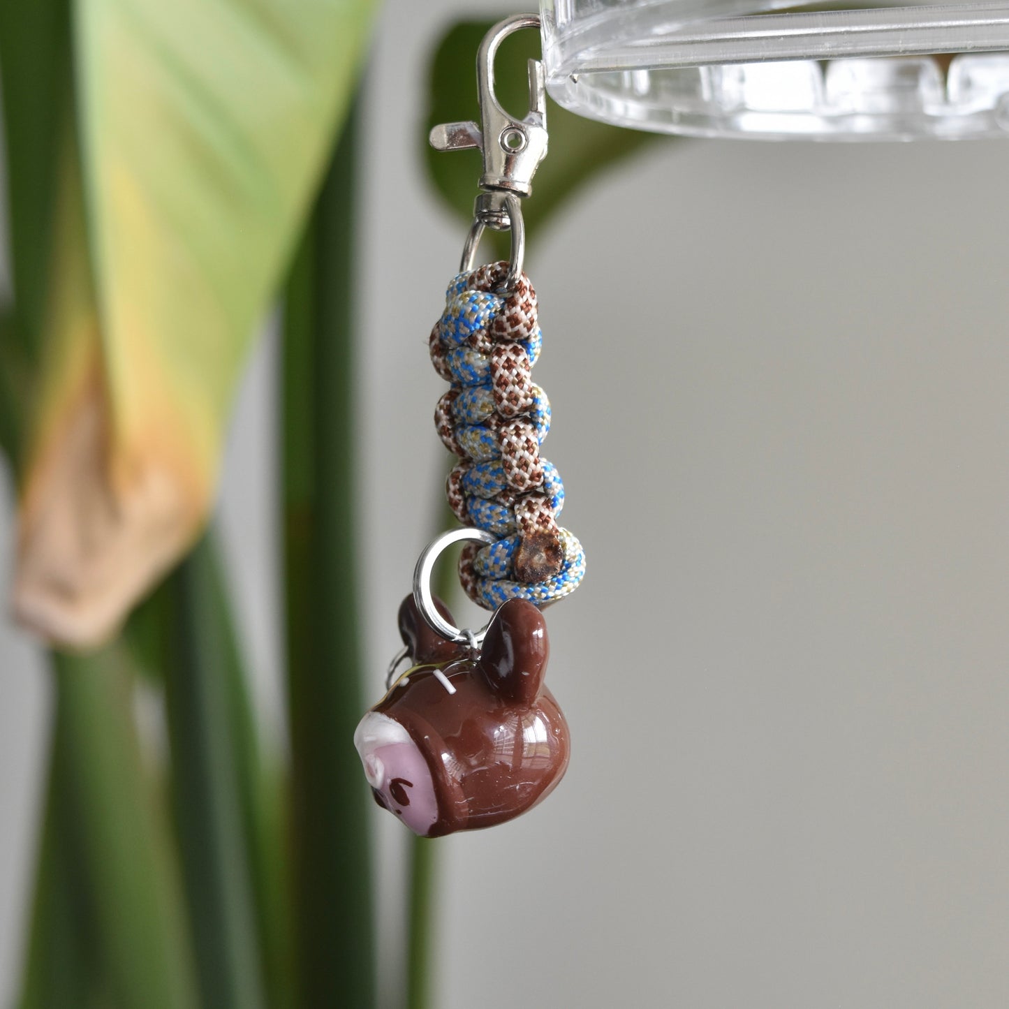 Bear Head Charm Blue Brown Knot