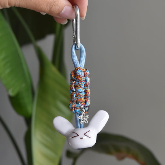 Bunny Flower Charm Blue Orange Knot