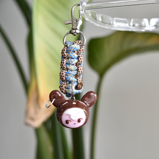 Bear Head Charm Blue Brown Knot