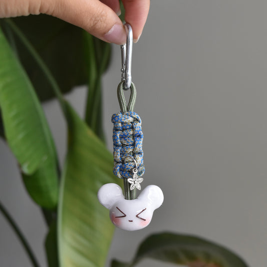 Bear Flower Charm Blue Green Knot