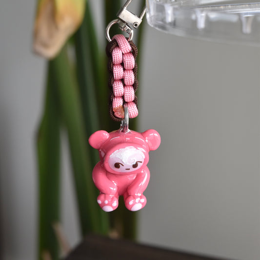 Pink Bear Charm Brown pink knot