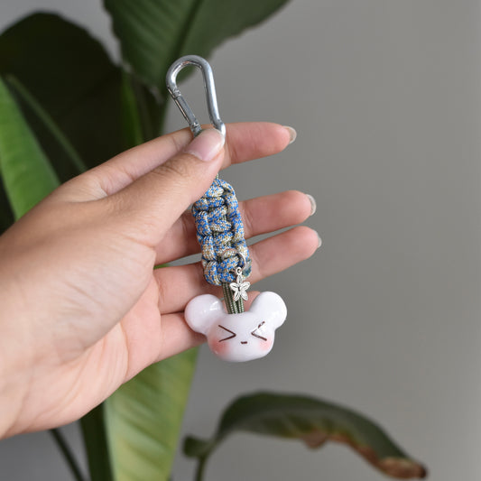 Bear Flower Charm Blue Green Knot