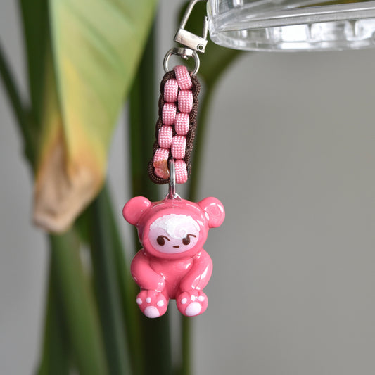 Pink Bear Charm Brown pink knot
