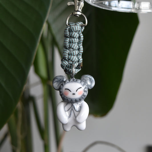Silver Bear Bow Blue Flat Knot