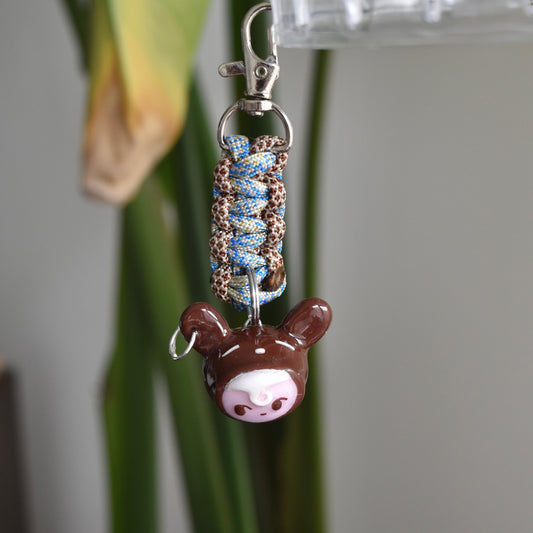 Bear Head Charm Blue Brown Knot