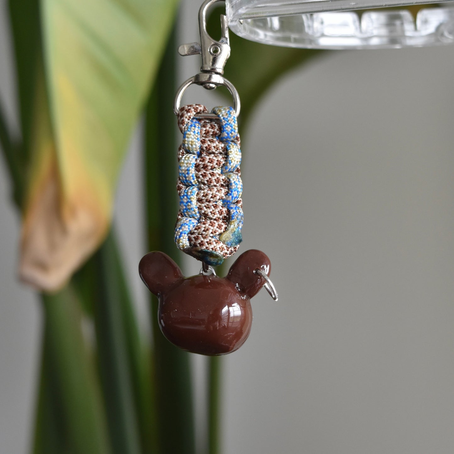 Bear Head Charm Blue Brown Knot