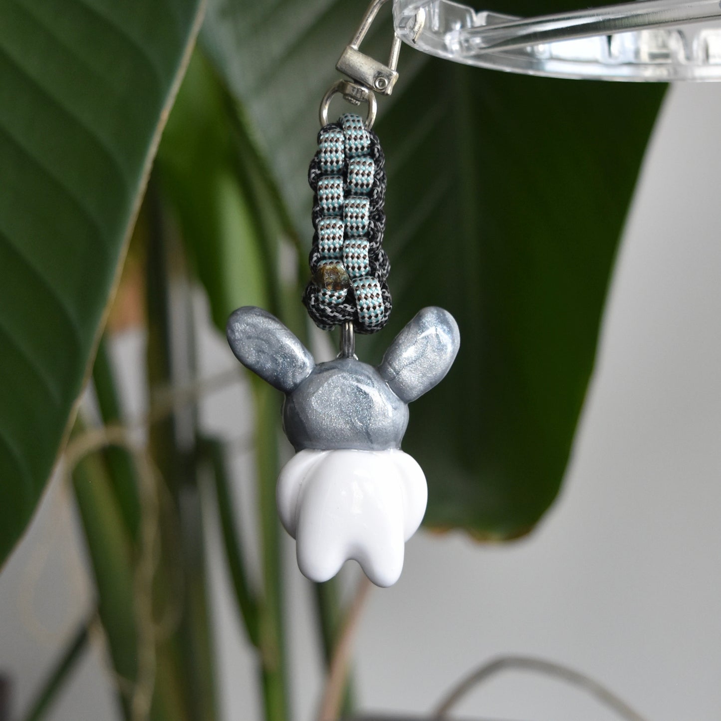 Silver Bunny Spiral Blue Black Box Knot