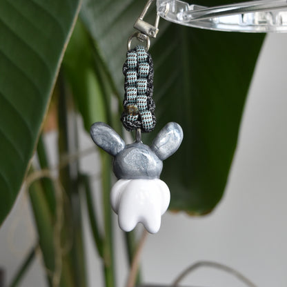Silver Bunny Spiral Blue Black Box Knot
