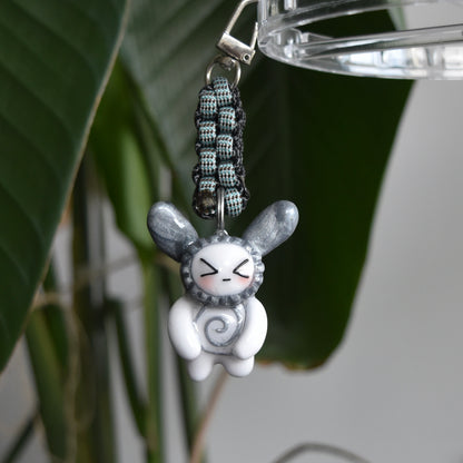 Silver Bunny Spiral Blue Black Box Knot