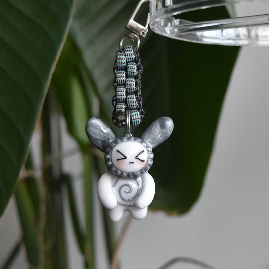 Silver Bunny Spiral Blue Black Box Knot
