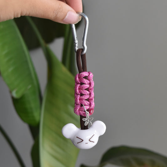 Bear Flower Charm Pink Brown Knot