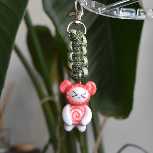 Pink Bear Spiral Green Flat Knot